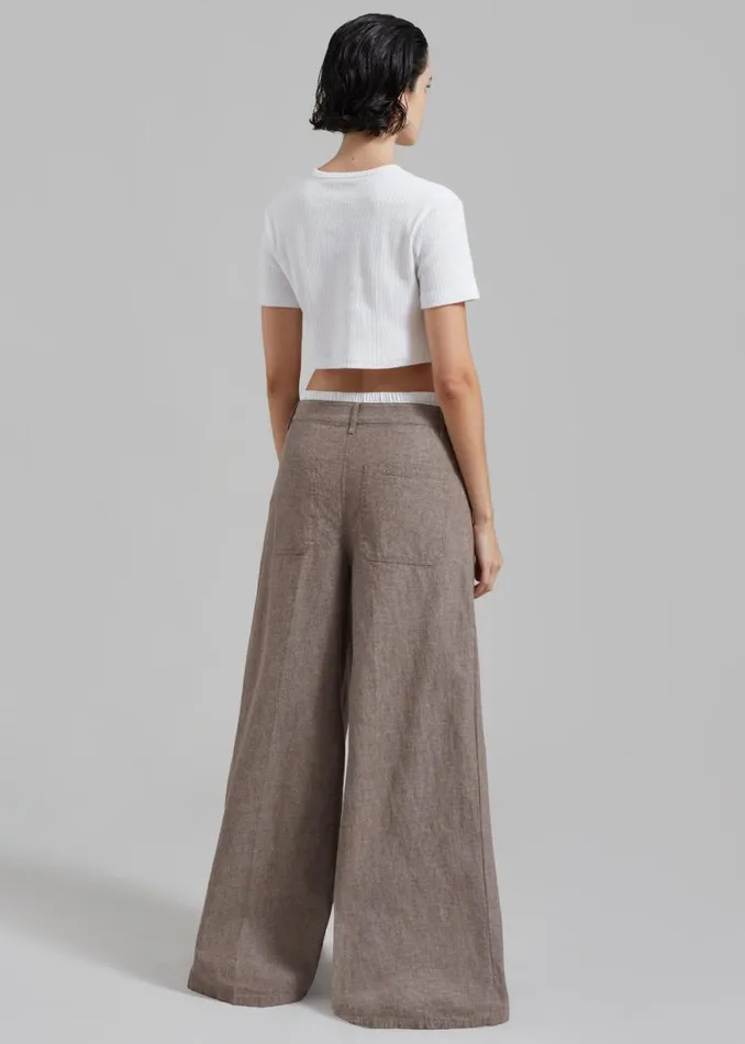 The Frankie Shop REMAIN Textured Wide Pants 8211 Deep Taupe Shop Clothing