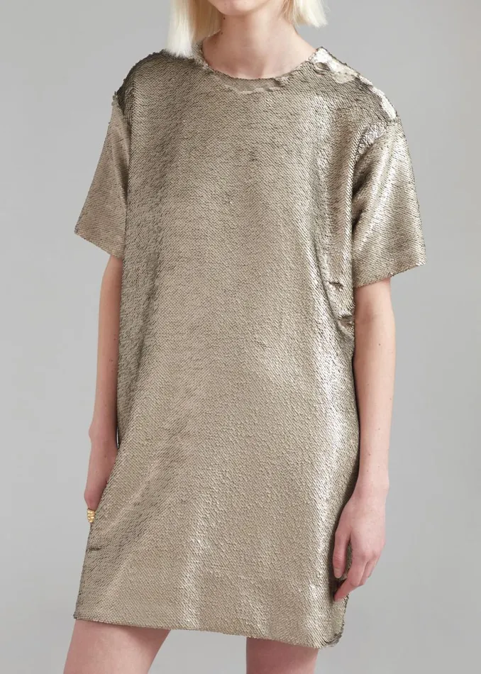 The Frankie Shop Riley Sequins Tee Mini Dress 8211 Bronze Shop Dresses