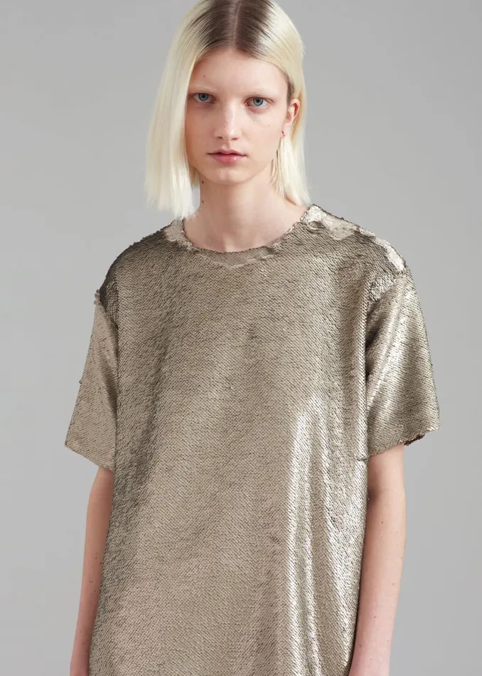 The Frankie Shop Riley Sequins Tee Mini Dress 8211 Bronze Shop Dresses
