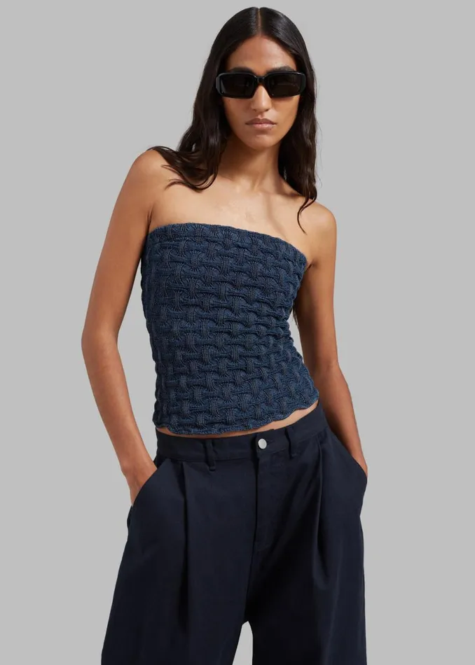The Frankie Shop Samse Samse Anja Tube Top 8211 Mid Blue Shop Tops