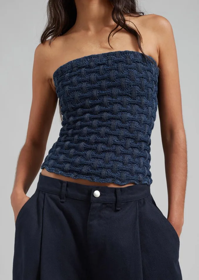 The Frankie Shop Samse Samse Anja Tube Top 8211 Mid Blue Shop Tops