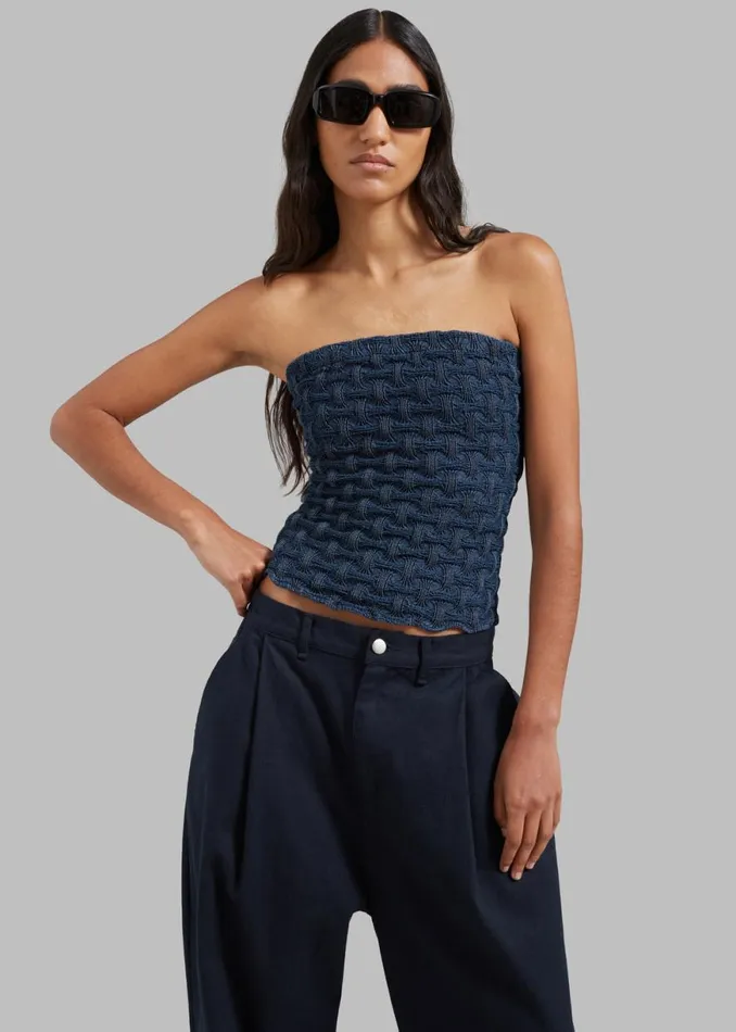 The Frankie Shop Samse Samse Anja Tube Top 8211 Mid Blue Shop Tops
