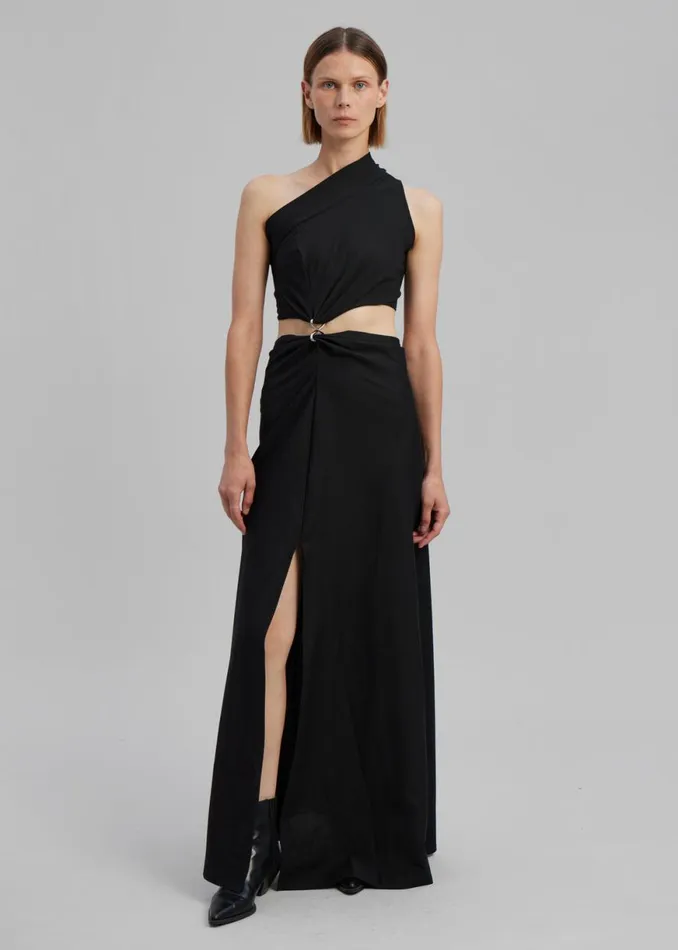 The Frankie Shop Sid Neigum Knit OneShoulder Strap Dress W Hardware Detail 8211 Black Shop Dresses