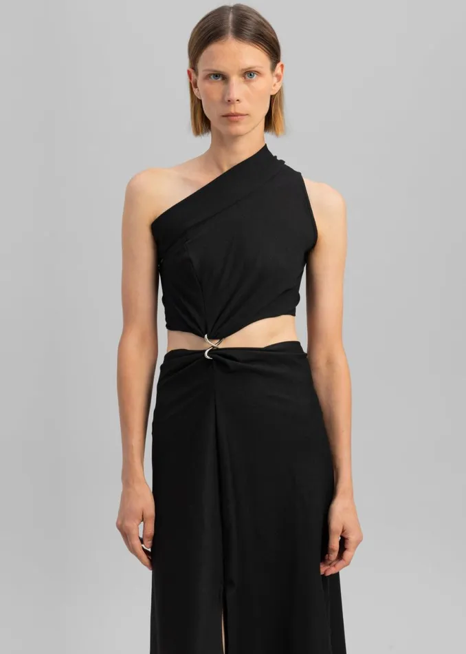 The Frankie Shop Sid Neigum Knit OneShoulder Strap Dress W Hardware Detail 8211 Black Shop Dresses