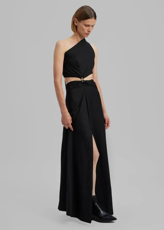 The Frankie Shop Sid Neigum Knit OneShoulder Strap Dress W Hardware Detail 8211 Black Shop Dresses