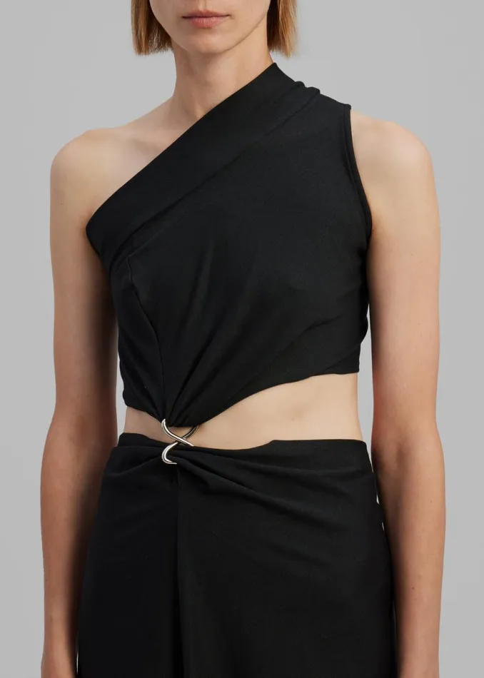 The Frankie Shop Sid Neigum Knit OneShoulder Strap Dress W Hardware Detail 8211 Black Shop Dresses