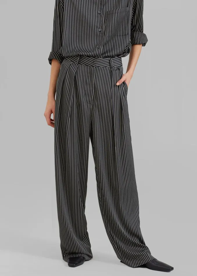 The Frankie Shop Tansy Satin Pants 8211 Black Pinstripe Shop Bottoms