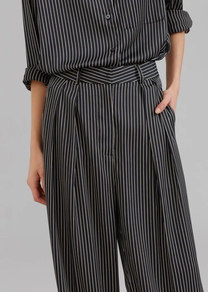 The Frankie Shop Tansy Satin Pants 8211 Black Pinstripe Shop Bottoms