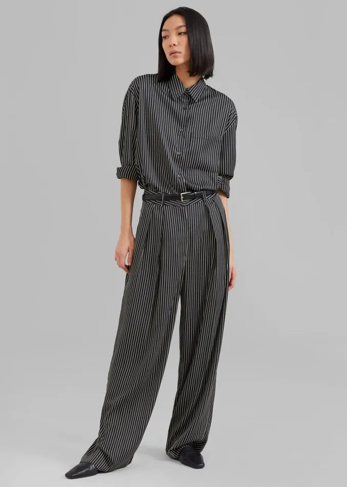 The Frankie Shop Tansy Satin Pants 8211 Black Pinstripe Shop Bottoms