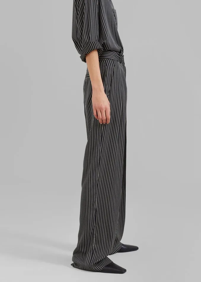 The Frankie Shop Tansy Satin Pants 8211 Black Pinstripe Shop Bottoms