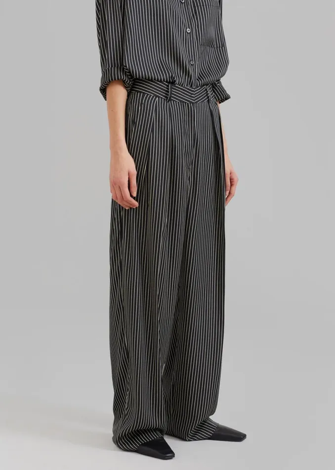 The Frankie Shop Tansy Satin Pants 8211 Black Pinstripe Shop Bottoms