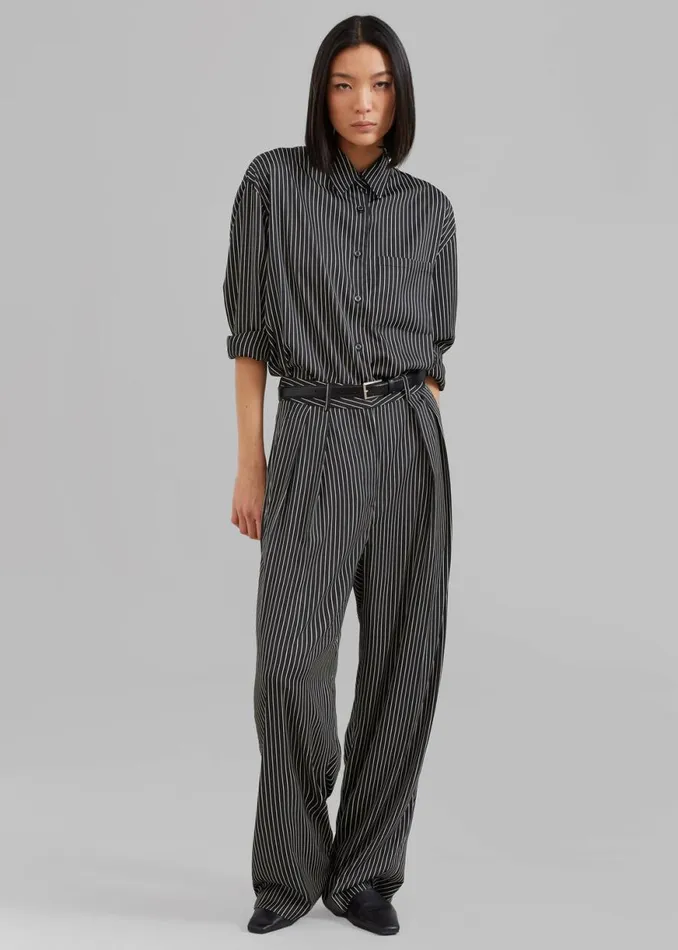 The Frankie Shop Tansy Satin Pants 8211 Black Pinstripe Shop Bottoms