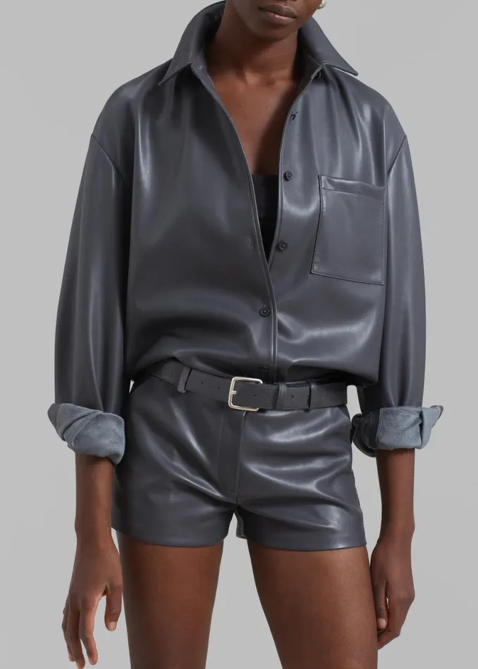 The Frankie Shop Toni Pebbled Leather Belt 8211 Grey Shop Accessories