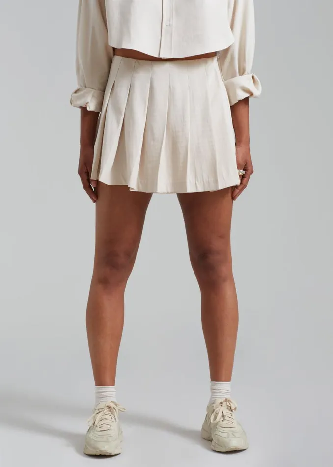 The Frankie Shop Venus Pleated Skirt 8211 Beige Shop Bottoms