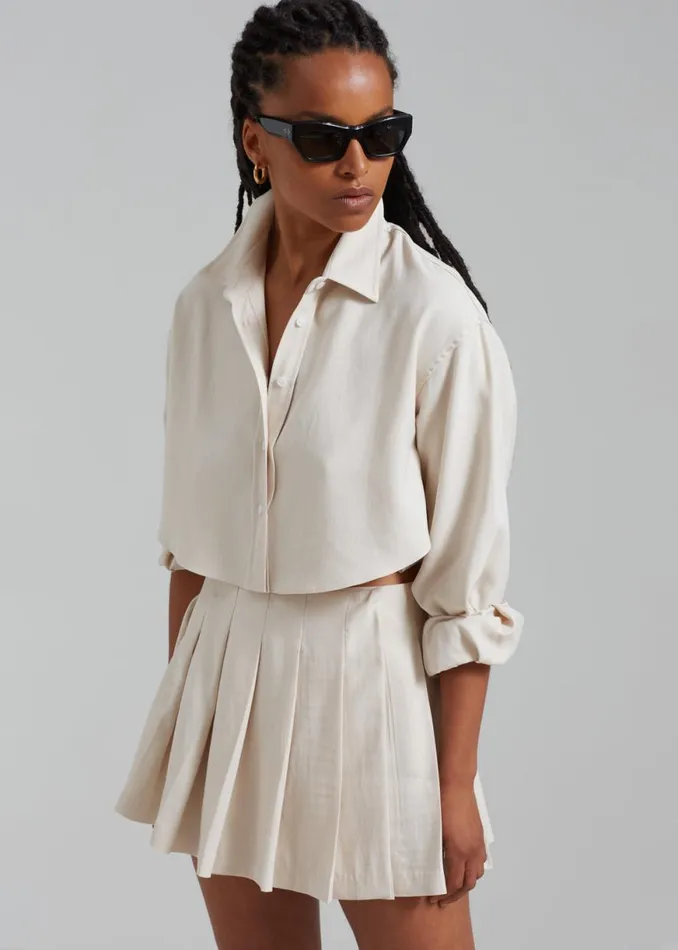 The Frankie Shop Venus Pleated Skirt 8211 Beige Shop Bottoms