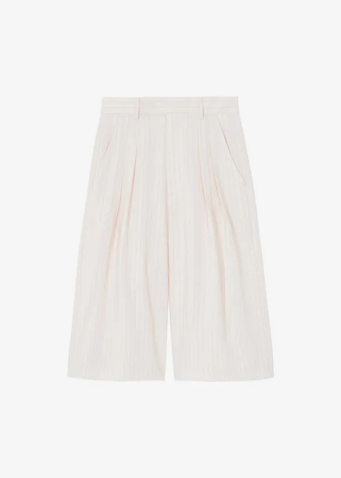 The Frankie Shop Vivian Fluid Pleated Bermuda Shorts 8211 Beige Pinstripe Shop Bottoms