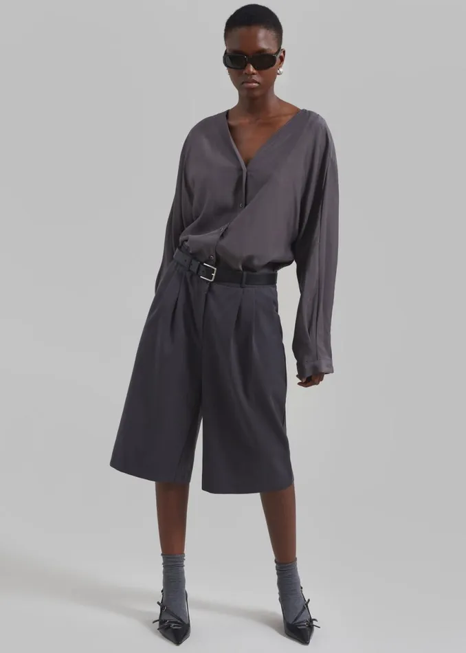 The Frankie Shop Wilma Pleated Bermuda Shorts 8211 Charcoal Shop Bottoms