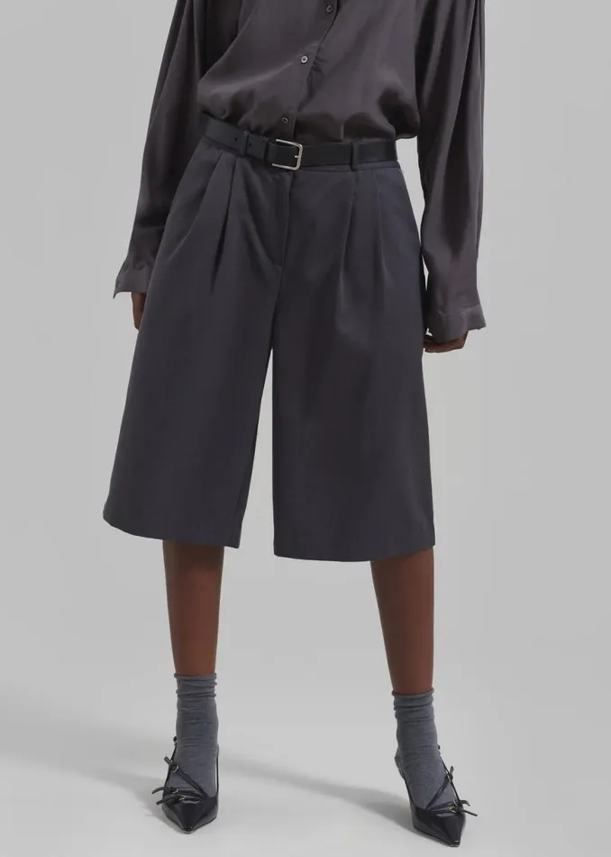 The Frankie Shop Wilma Pleated Bermuda Shorts 8211 Charcoal Shop Bottoms