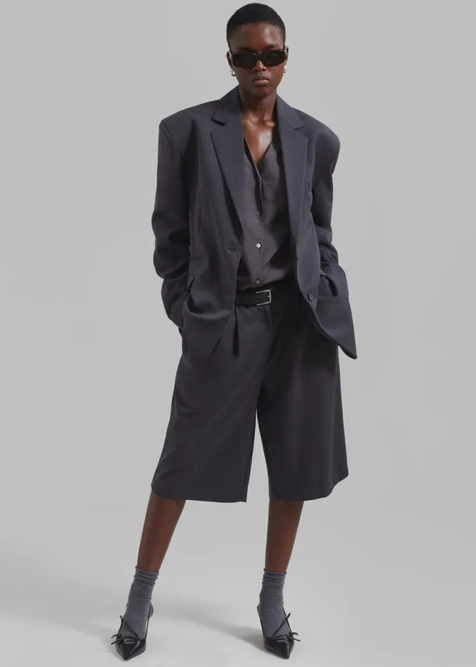 The Frankie Shop Wilma Pleated Bermuda Shorts 8211 Charcoal Shop Bottoms