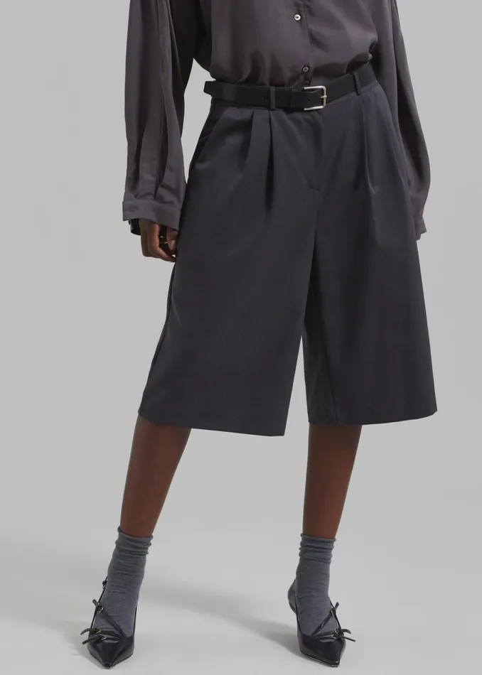 The Frankie Shop Wilma Pleated Bermuda Shorts 8211 Charcoal Shop Bottoms