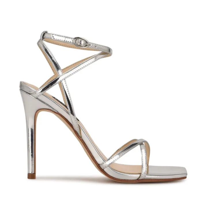 Tidle Ankle Strap Sandals Silver Women Nine West Sandals