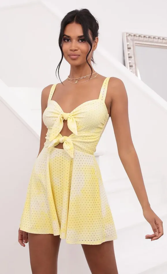 Tie Dye Eyelet Dress Yellow Women LUCY IN THE SKY Mini Dresses