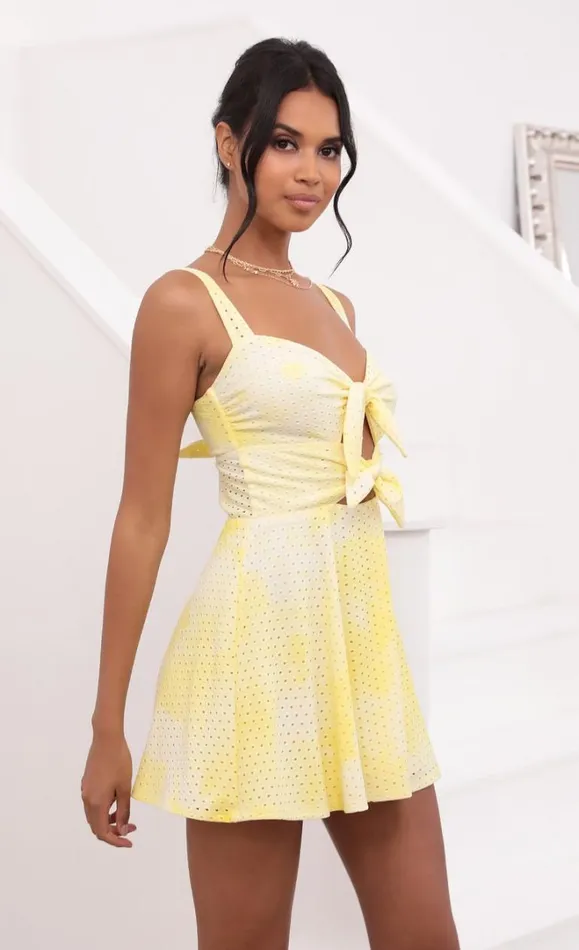 Tie Dye Eyelet Dress Yellow Women LUCY IN THE SKY Mini Dresses Tie Dye Eyelet Dress Yellow Women LUCY IN THE SKY Mini Dresses