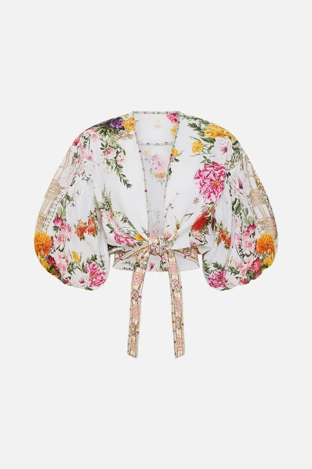 TIE FRONT PUFF SLEEVE TOP EGYPTIAN ROSE Egyptian Rose Womens Camilla Blouses and Shirts