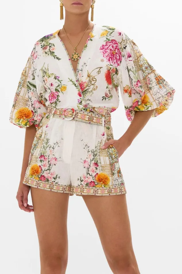 TIE FRONT PUFF SLEEVE TOP EGYPTIAN ROSE Egyptian Rose Womens Camilla Blouses and Shirts