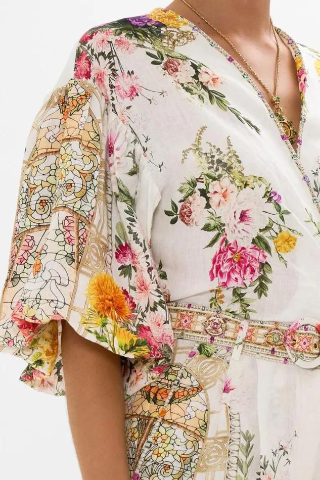 TIE FRONT PUFF SLEEVE TOP EGYPTIAN ROSE Egyptian Rose Womens Camilla Blouses and Shirts