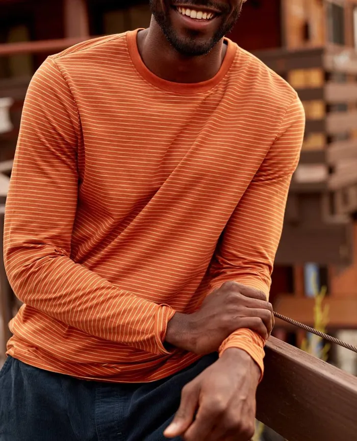 ToadandCo Jackets and Layers Tempo Long Sleeve Crew Rust Stripe 8211 Men039s