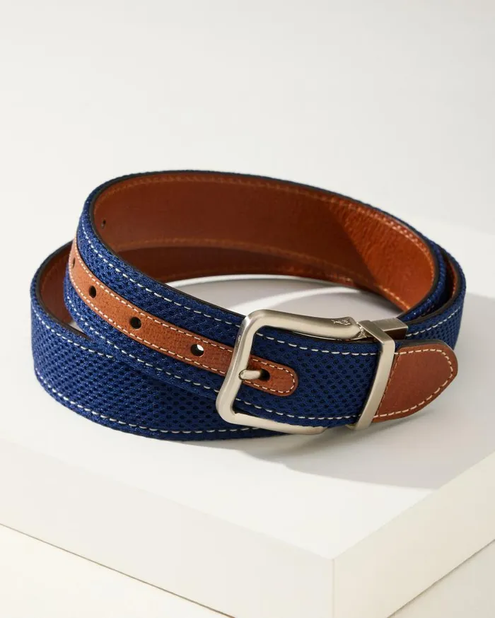 Tommy Bahama Belts Leather Mesh Reversible Performance Belt Navytan 8211 Men