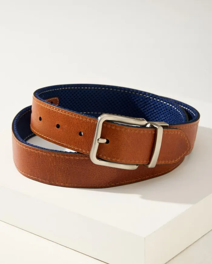Tommy Bahama Belts Leather Mesh Reversible Performance Belt Navytan 8211 Men