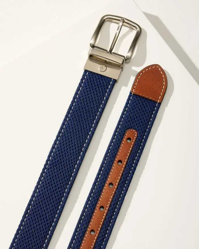 Tommy Bahama Belts Leather Mesh Reversible Performance Belt Navytan 8211 Men