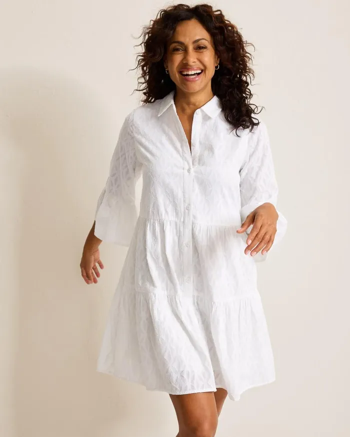 Tommy Bahama Dresses Cotton Clip Jacquard Coverup Shirt Dress White 8211 Women