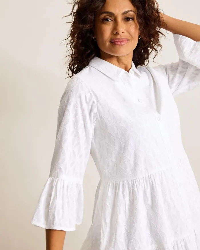 Tommy Bahama Dresses Cotton Clip Jacquard Coverup Shirt Dress White 8211 Women