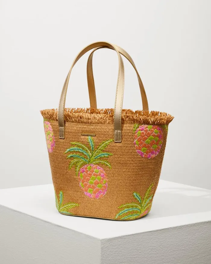 Tommy Bahama Handbags and Clutches Flamingo Pineapple Straw Tote Natural Pink 8211 WomenBeach and Home