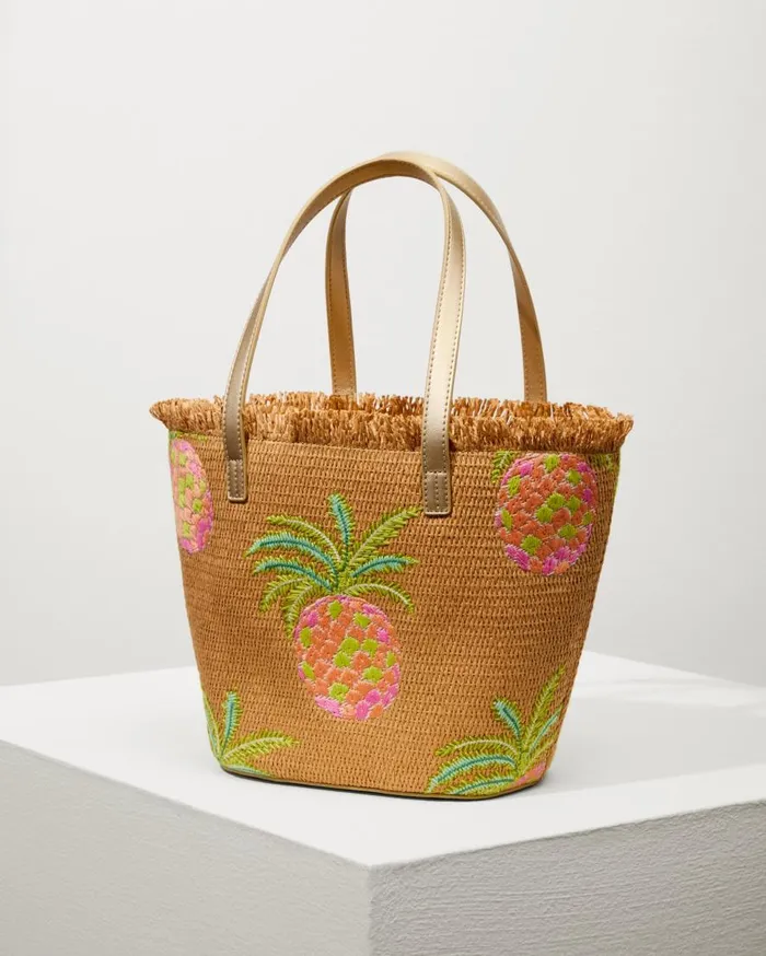 Tommy Bahama Handbags and Clutches Flamingo Pineapple Straw Tote Natural Pink 8211 WomenBeach and Home