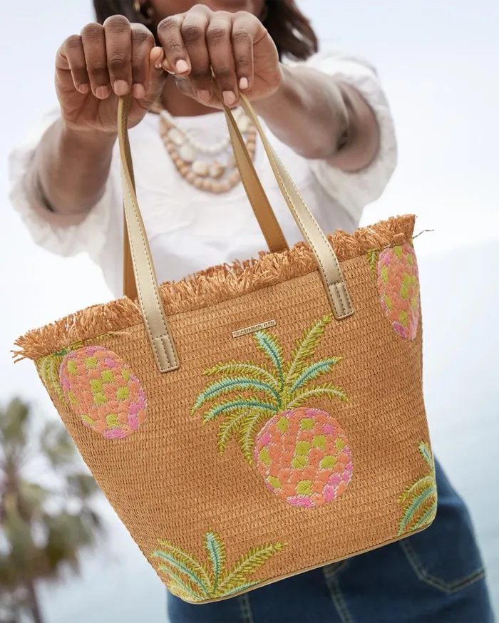 Tommy Bahama Handbags and Clutches Flamingo Pineapple Straw Tote Natural Pink 8211 WomenBeach and Home
