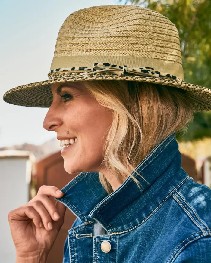Tommy Bahama Hats and Caps Color Block Fedora Tan 8211 Women