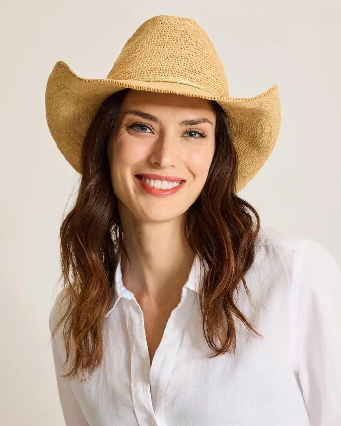 Tommy Bahama Hats and Caps Raffia Crochet Cowboy Hat Naturalgold 8211 Women