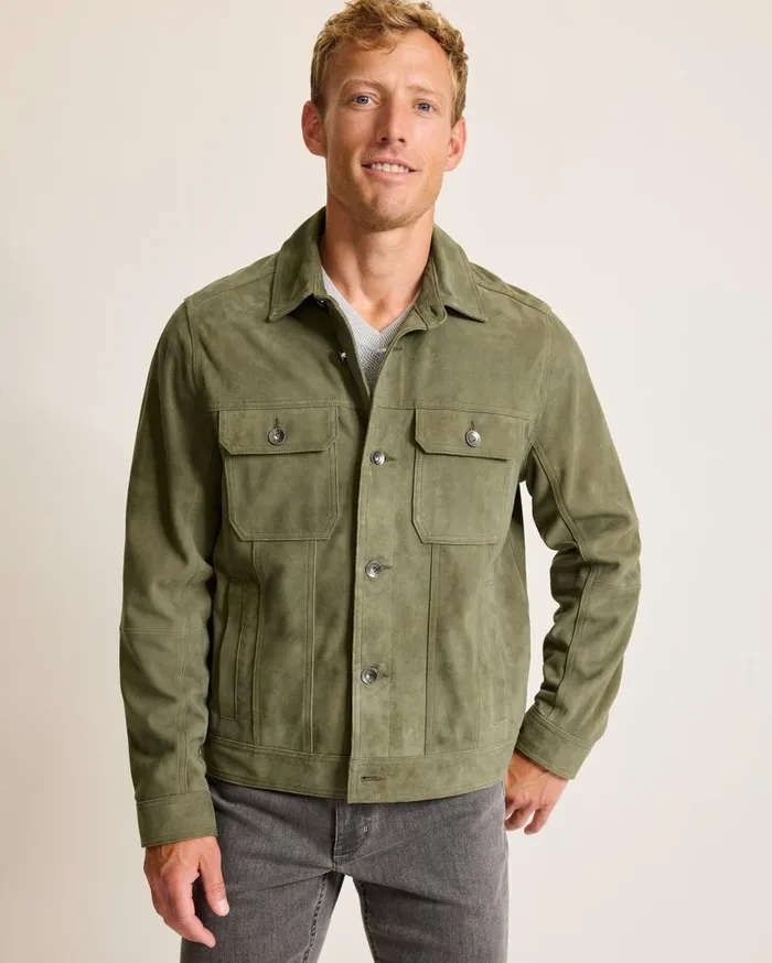 Tommy Bahama Jackets and Outerwear Pine Lake Suede Trucker Jacket Beetle Green 8211 Men Tommy Bahama Jackets and Outerwear Pine Lake Suede Trucker Jacket Beetle Green 8211 Men
