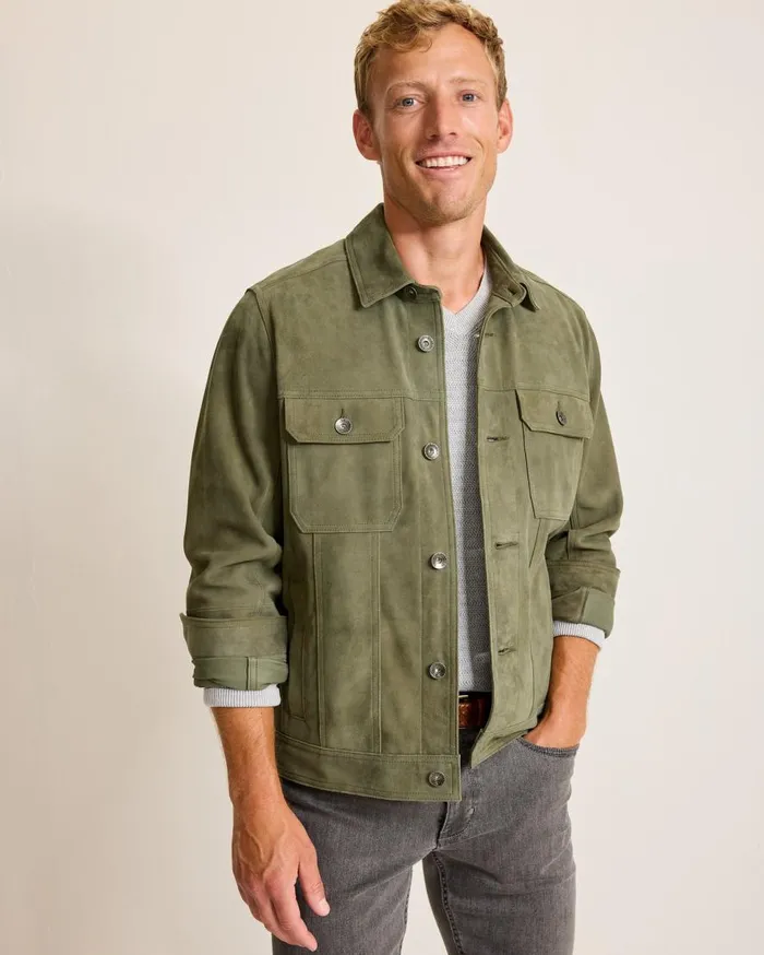 Tommy Bahama Jackets and Outerwear Pine Lake Suede Trucker Jacket Beetle Green 8211 Men Tommy Bahama Jackets and Outerwear Pine Lake Suede Trucker Jacket Beetle Green 8211 Men