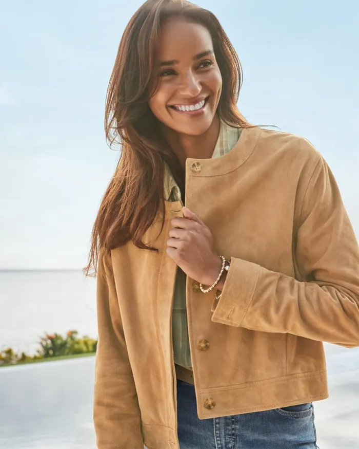 Tommy Bahama Jackets Cropped Suede Jacket Cafe Au Lait 8211 Women