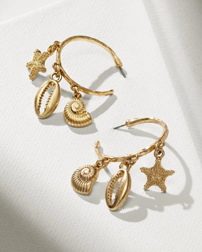 Tommy Bahama Jewelry Indigo Bay Sealife Charm Hoop Earrings Gold 8211 Women