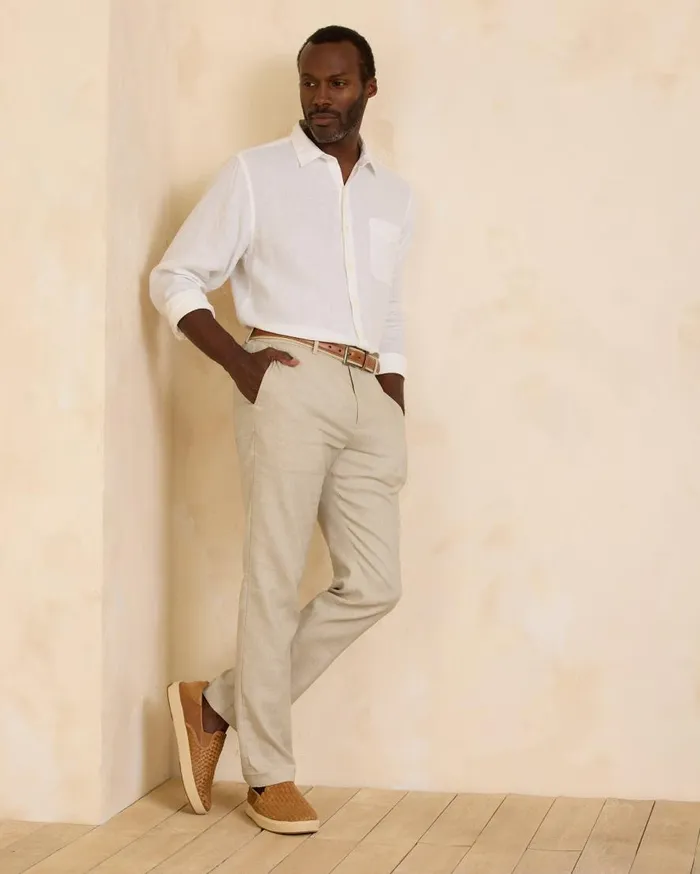 Tommy Bahama Pants and Chinos Latigo Beach LinenBlend FlatFront Pants Stone Khaki 8211 Men