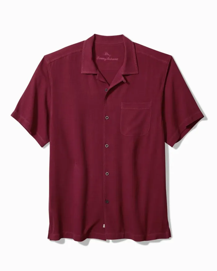 Tommy Bahama Shirts Hawaiian Herringbone Camp Shirt Rhododendron 8211 Men