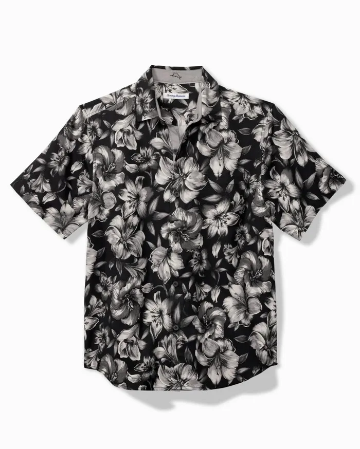 Tommy Bahama Shirts Hibiscus Hideaway Silk Camp Shirt Black 8211 Men