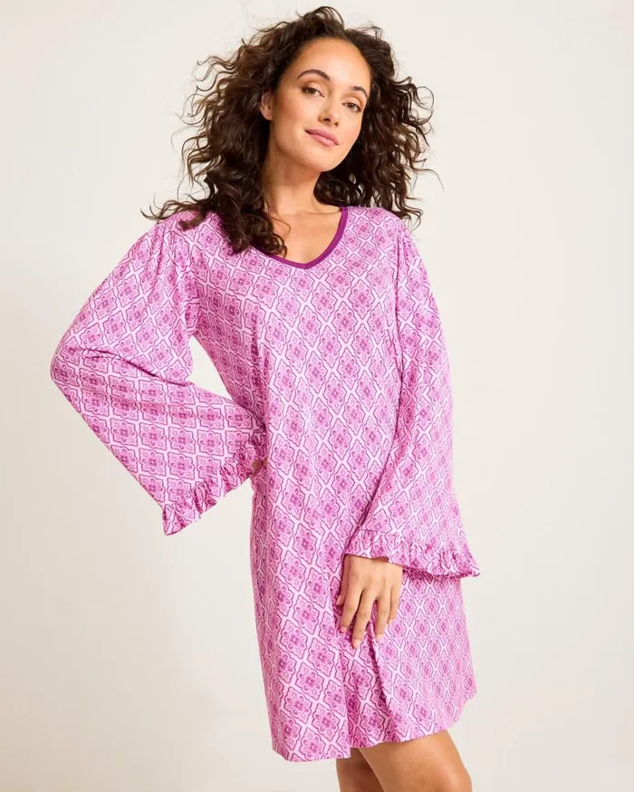 Tommy Bahama Sleepwear Jersey LongSleeve Short Sleep Dress Iced Purple 8211 Women