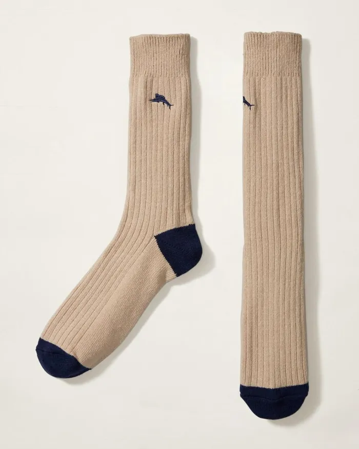 Tommy Bahama Socks Ribbed Crew Socks Stone Heather 8211 Men
